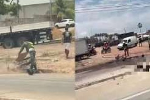 FORTALEZA - Motociclista se choca com caminhão e morre carbonizado na BR-116, em Fortaleza