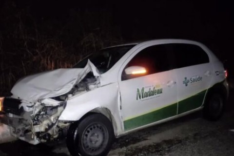 SEM FERIDOS - Carro da Saúde de Madalena bate em jumentos na BR-020 e animais morrem no local